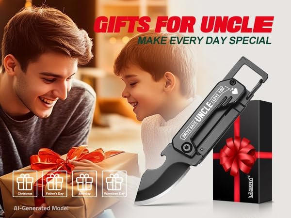 Uncle Gifts - Gifts for Uncle, Keychain Multitool with 1.8inch Blade - Uncle's Gift from Niece, Uncles Christmas Birthday Gift - Small Knife for Every Day Carry, Portable Tool for Camping, Hiking