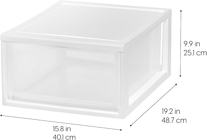 IRIS USA 2-Pack 30 Qt. Stacking Drawer Organizer with Sliding Drawer, White | Store clothing, accessories, pantry items, and household essentials around your home with organized storage solutions