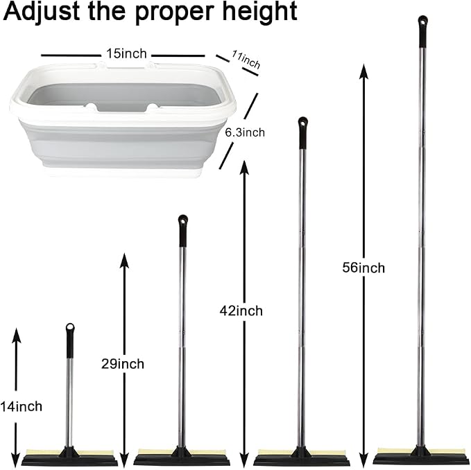2 in 1 Car Window Squeegee and Collapsible Bucket Set,Long Handle,Gray