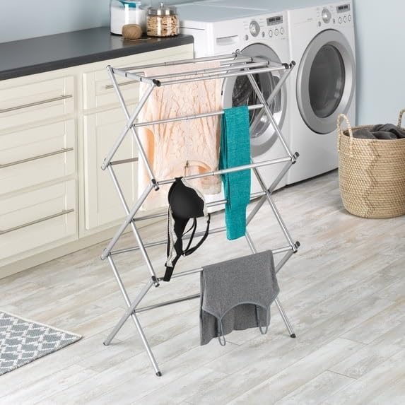 Silver Expandable Clothes Drying Rack, Foldable Freestanding Laundry Airer for Indoor & Outdoor Garment Drying