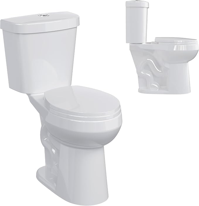 Two-Piece Toilets for Bathrooms, Comfort ADA Toilet with 19" Height, Round with Soft Close Seat, Power Flush 1.28 GPF