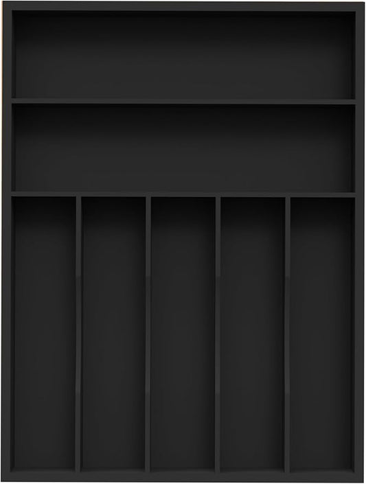 Unibambou Sliverware Organizer, Bamboo Kitchen Drawer Organizer, Flatware Organizer Tray Holder for Sliverware, Utensil & Cutlery (Black, 7 Slots)