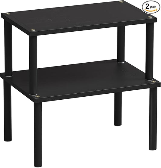 VERTORGAN Cabinet Organizer Shelf(Set of 2),Kitchen Counter Shelves,Bamboo Spice Rack Countertop and Cabinet,Stackable Expandable,Medium(Black)