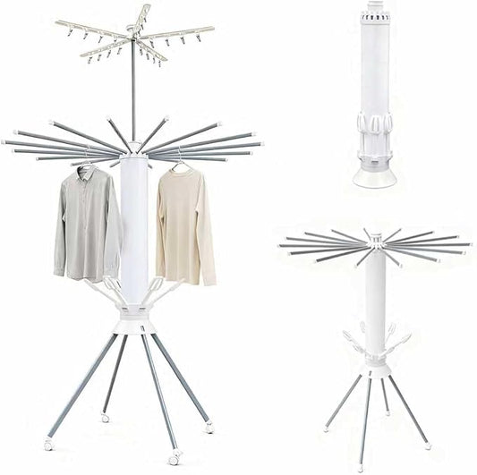 2 Layer Foldable Octopus Clothes Drying Rack Aluminum 16 Poles | Four Legged Laundry Drying Rack,Portable Dry Rack with 4 Pulleys Garment Rack,Indoor Outdoor Courtyard Double Layer