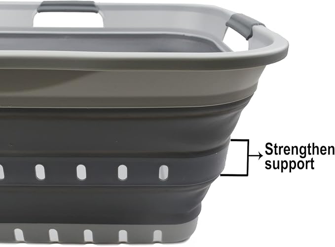 SAMMART 42 (11 Gallons) Collapsible Plastic Laundry Basket, Foldable Pop Up Storage Container/Organizer, Space Saving Hamper, Portable Bin for Dorm Room Bathroom (1, Grey)