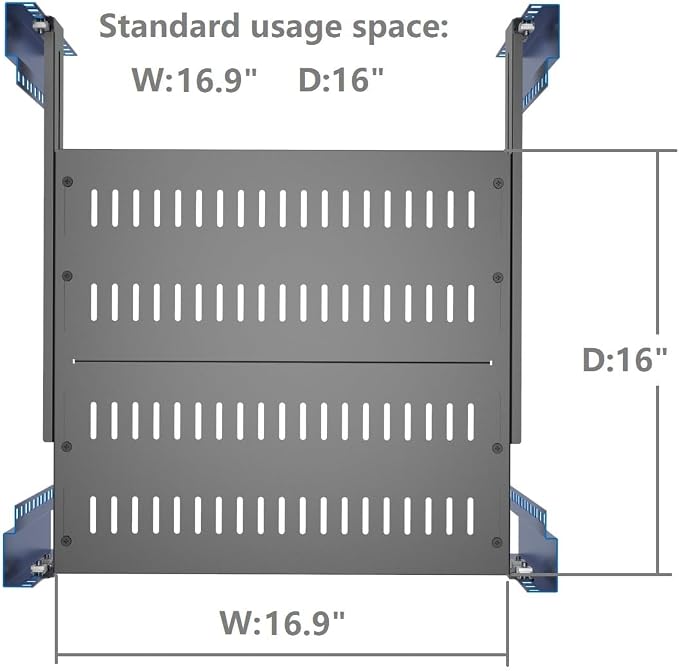 1U Vented 4-Post Adjustable Server Shelf -Mounting 16.5-29" D | Universal Tray Adjustable Mounting Depth for 19 Inch Network Equipment Server Rack or Cabinet , Black