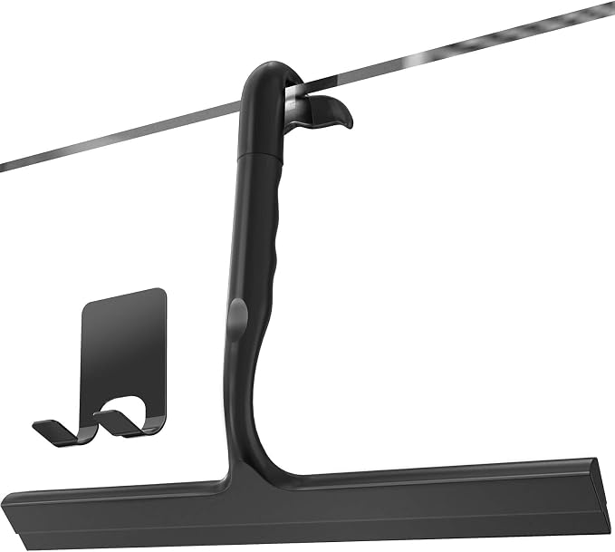 Shower Squeegee for Glass Doors, All-One-Piece Winning - Silicone Squeegee | Squeegee with Built-in Hook for Shower Glass,Bathroom, Window, Mirror, Tile Wall,Car, Streak-Free Cleaner Tool,10-Inch,Black