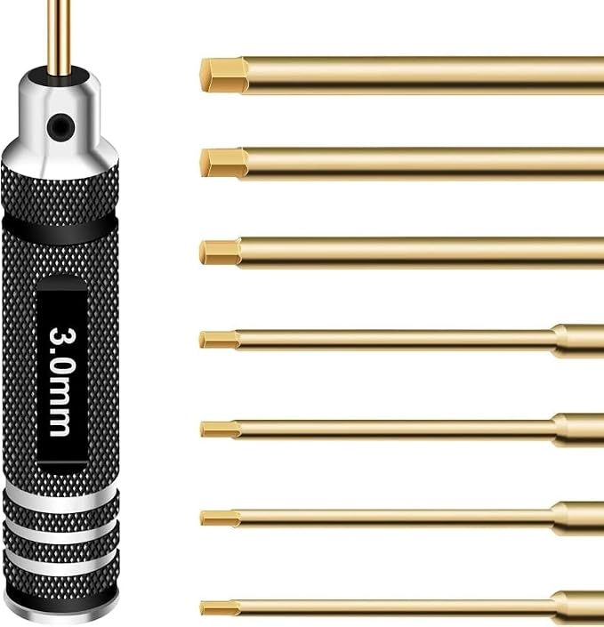 Hex Driver Set Hex Allen Screwdriver Kit 0.9mm 1.27mm 1.3mm 1.5mm 2.0mm 2.5mm 3.0mm Allen Wrench Set Titanium Hexagon Screwdriver RC Tools Kit for RC Car Drone Multi-Axis Helicopter Models(7pcs)