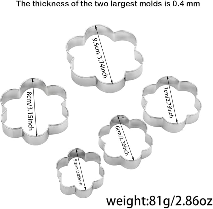 MrCookie Flower Cookie Cutters,5-Pack–2.05"-3.74",Stainless Steel. | Sandwich cutters & biscuit molds.Sturdy for cookies,sandwiches, cake,fruit.Ideal for DIY baking,home use,and parties.