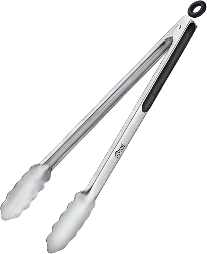Hotec Stainless Steel Kitchen Tongs, 16 Inch Extra Long Locking Metal Food Tongs for Cooking, Serving, BBQ, Grill Non-Slip Grip