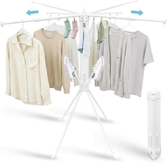 4 Leg Foldable Clothes Drying Rack Sock Clips Shoe Holders | Laundry Drying Rack,Portable Collapsible Clothing Rack,Indoor Outdoor Balcony Bedroom,Apartment Space Saving