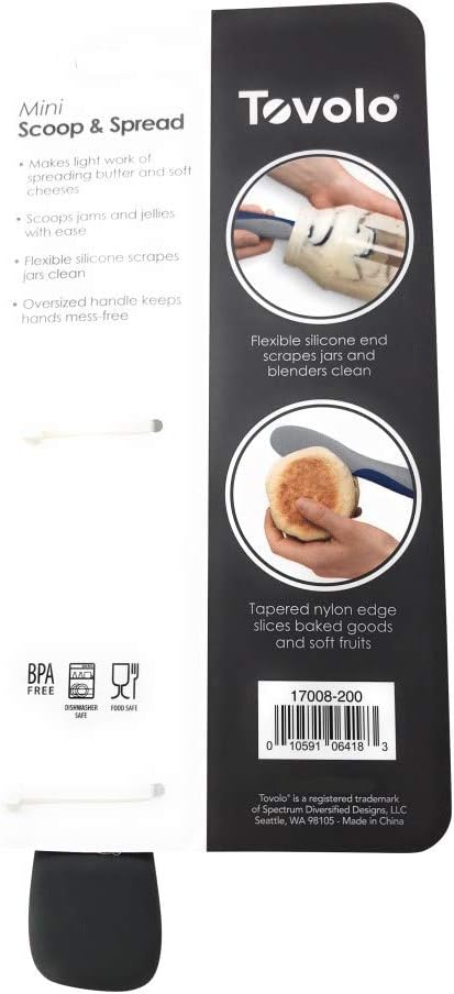 Tovolo Mini Scoop and Spread Tool for Kitchen Meal Prep Small Sandwich Spreader Spatula for Peanut Butter Jelly, Silicone BPA Free Dishwasher Safe Scooper Spreader, Charcoal and Oyster Gray