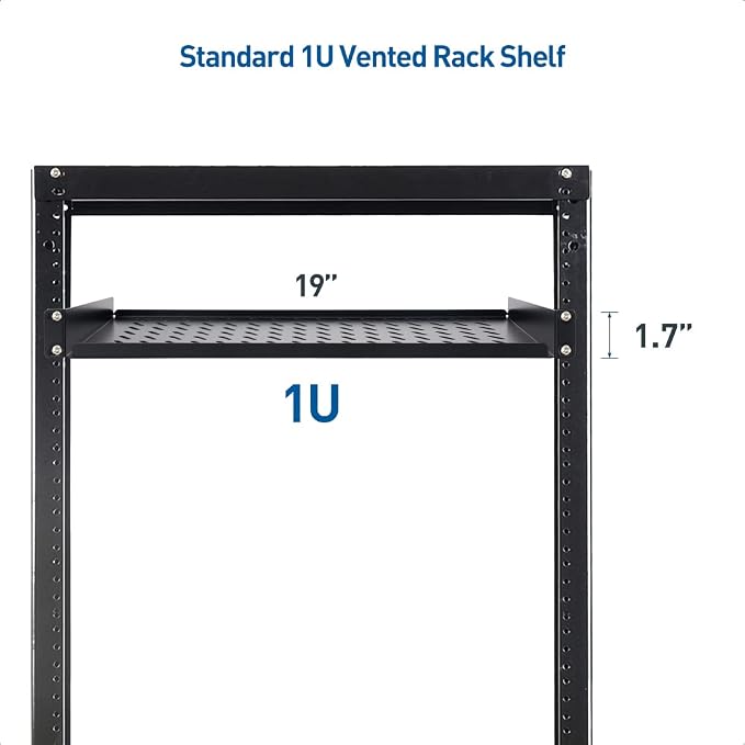 Cable Matters 1U Server Rack Shelf, 10-Inch Depth, 55lbs, Black | For 19-Inch Frame and Cabinet, Rack Mount Shelf