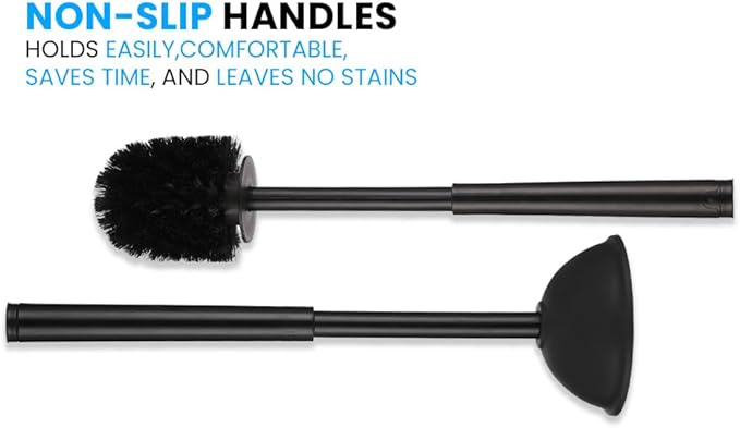 Toilet Brush & Plunger Set - Toilet Bowl Brush and Holder, 2 in 1 Bristle Toilet Brush & Plunger Set for Bathroom