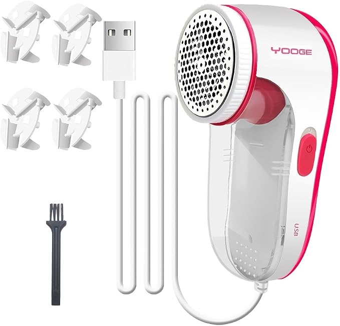 【High Power, High Efficiency】 Nayoge Electric Lint Remover,Fabric Shaver,Fuzz Remover,Remove Pilling of Clothes,Sweaters,Couch,Bed Sheets,Socks and Other Fabric,4 Stainless Steel Blades,USB Powered