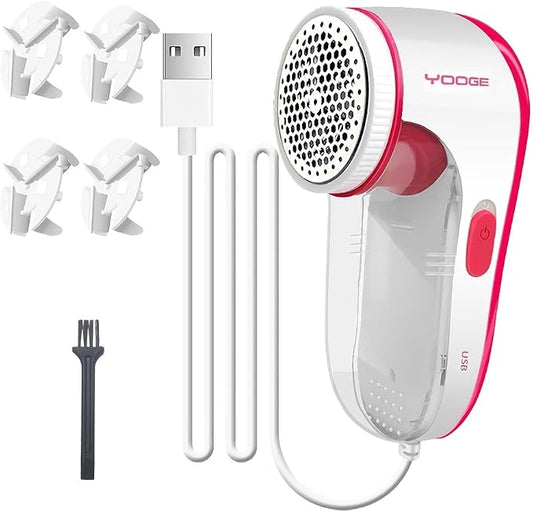 【High Power, High Efficiency】 Nayoge Electric Lint Remover,Fabric Shaver,Fuzz Remover,Remove Pilling of Clothes,Sweaters,Couch,Bed Sheets,Socks and Other Fabric,4 Stainless Steel Blades,USB Powered