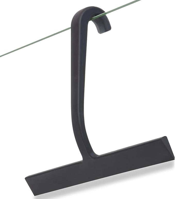 Shower Squeegee for Glass Doors – 10" Silicone Squeegee with Built-in Hook, One-Piece Seamless Design, Streak-Free & No-Scratch Window Cleaner for Bathroom, Mirrors & Tiles (Black)