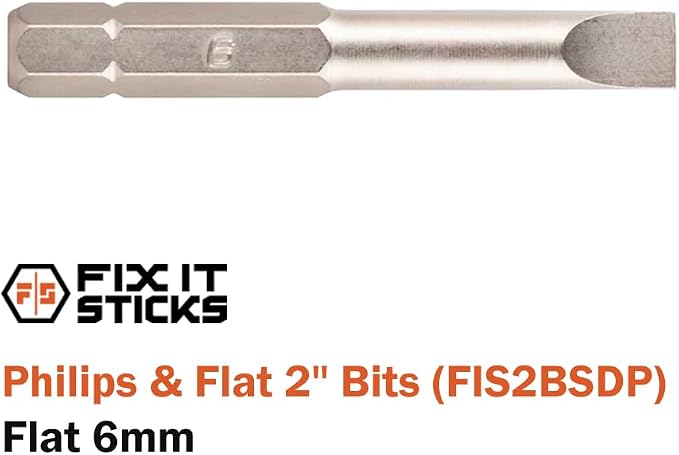 Fix It Sticks 2-Inch 6Pcs Gunsmith Bit Set Compatible with 1/4" Drivers | Multi-Purpose Durable Nickel Finished Screwdriver Pack, Holder Included, Philips & Flat, FIS2BSDP