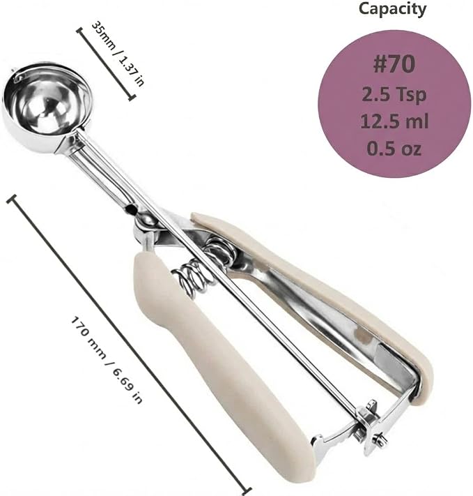 18/8 Stainless Steel Cookie Scoop, Cookie Scoops for Baking, 0.8Tbsp/2.5tsp/12.5ml/0.5oz Cookie Dough Scoop, Cookie Scooper for Baking (#70 White)