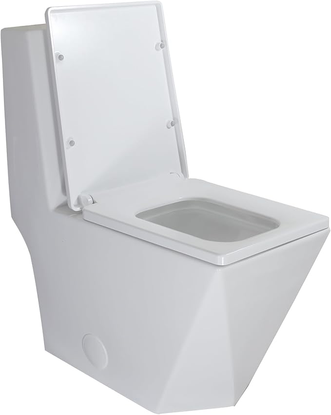 WinZo Rectangular Modern One Piece Toilet with Diamond-shaped Sleek Design Square Dual Flush Gold Button Elongated Soft Closing Seat, White