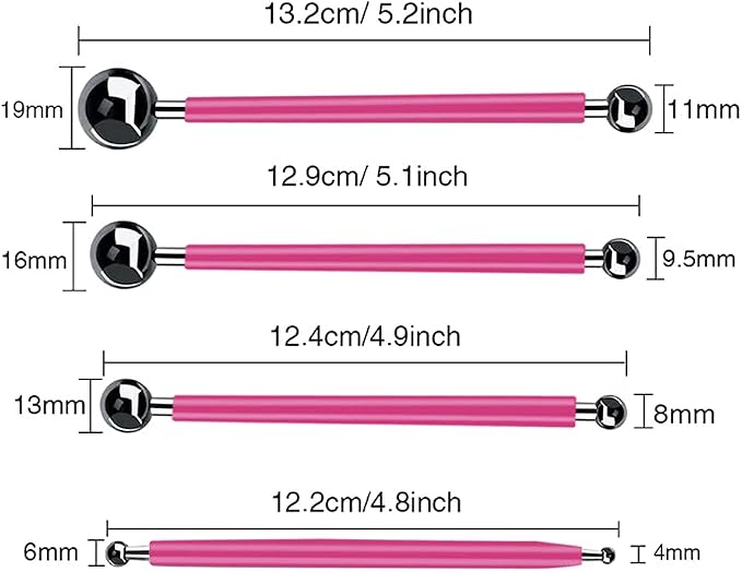 4 x Fondant Cake Decorating Clay Flower Sugarcraft Ball Model DIY Tool 8 Sizes boxs (Pink)