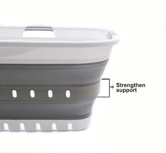 SAMMART 42L (11 gallon) Collapsible Plastic Laundry Basket - Foldable Pop Up Storage Container/Organizer - Portable Basket - Space Saving Hamper/Basket (2, White/Grey)