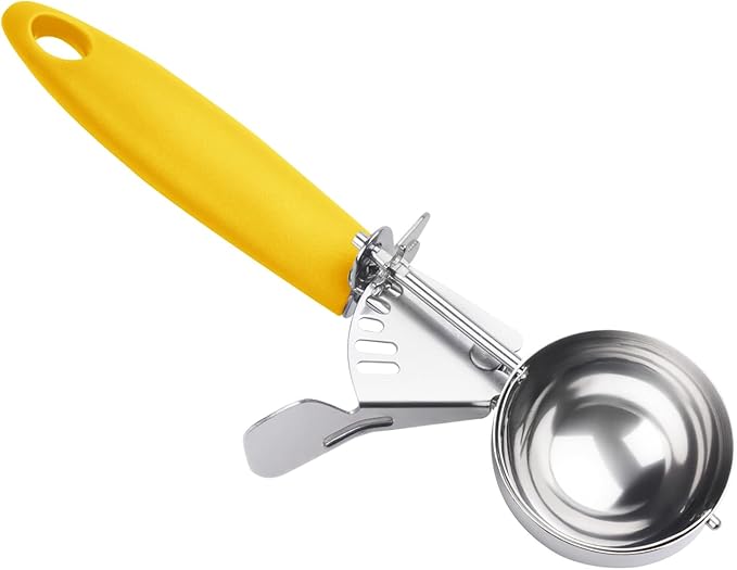 JUNADAEL J Portion Scoop, #20/2 OZ Ice Cream Scooper, Muffin Scoop, Disher, Yellow Handle, for Portion Control, Cookie Dough, Muffin, Cupcake Batter, Ice Cream, Mashed Potatoes