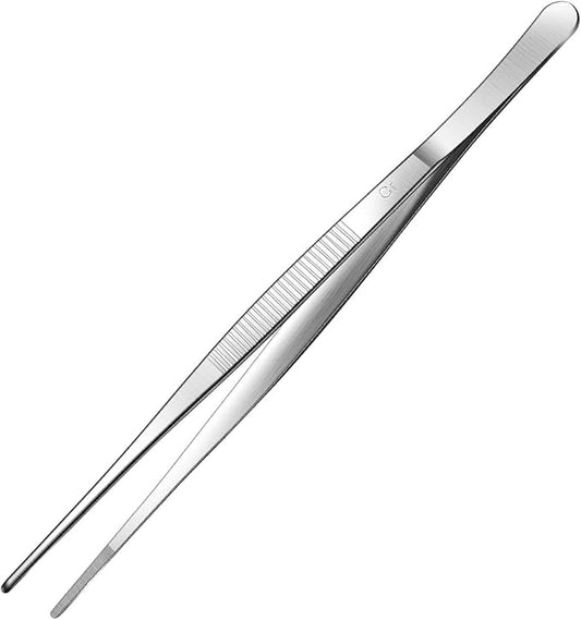 Aniso long tweezers with precision serrated kitchen tweezers tongs for barbecue and hand-made stainless steel cooking tweezers（8 inches）