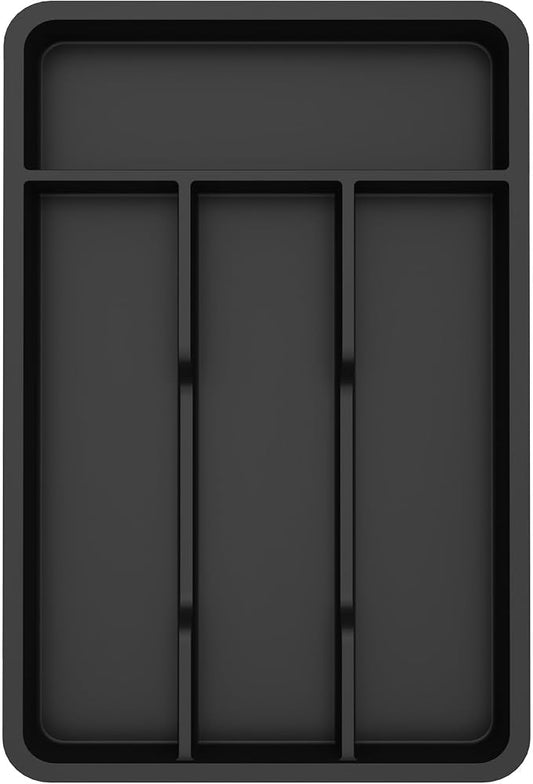 Lifewit Silverware Drawer Organizer Tray, Plastic Cutlery Storage for Kitchen, Flatware and Utensil Holder Divider for Spoons Forks Knives Tableware, 7.8 x 12.4", 4 Slots, Black