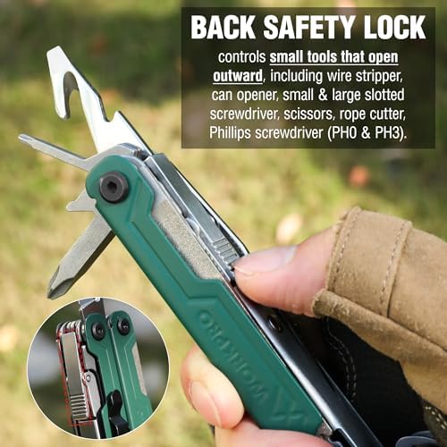 WORKPRO 18-in-1 Multi Tool Pliers, Gifts for Men, Stainless Steel EDC Multitool with Pocket Knife, 2 Safety Locks, Belt Clip and Oxford Pouch, Utility Multiuse Tool for Camping (Pack of 2)