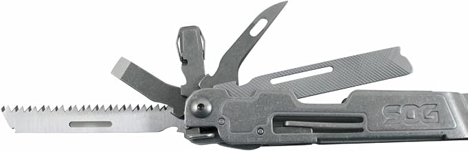 SOG PowerAccess Deluxe All-Around Heavy Duty Stainless Steel Multi-Tool w/Nylon Sheath, Two Knife Blades, Can & Bottle Opener, Stone Wash