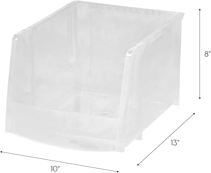 IRIS USA 4-Pack, X Large Plastic Stackable Storage Bin Organizer, Clear | Store snacks, cans, coffee pods, and household essentials with clear visibility and open access