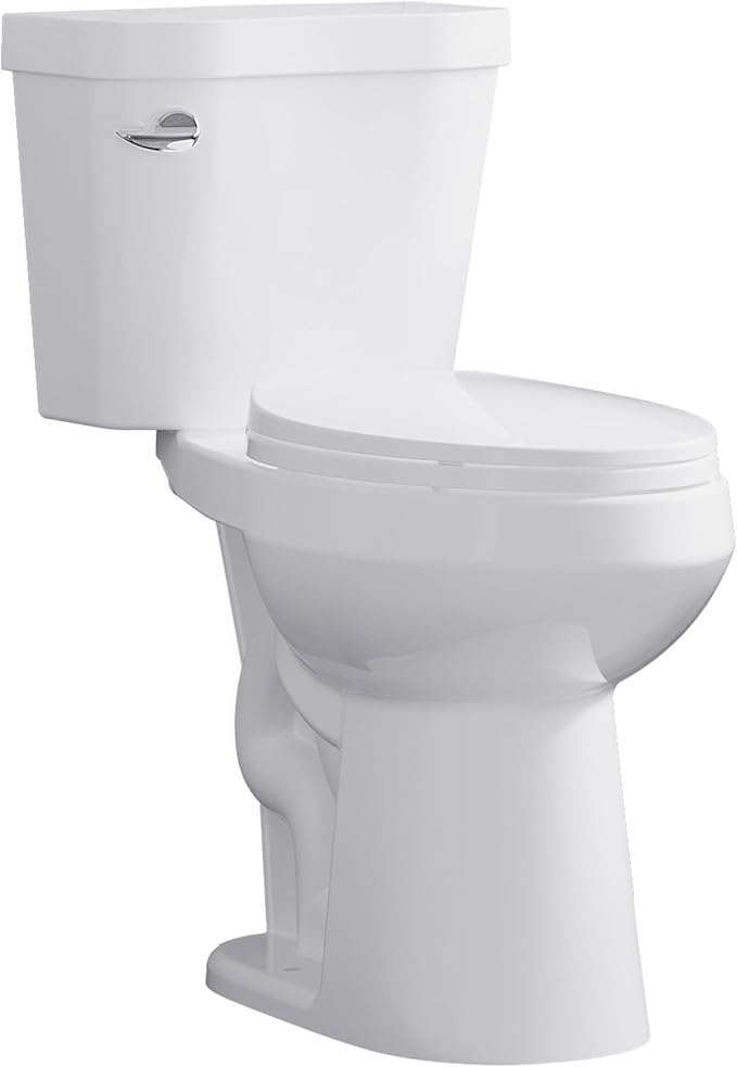 Two Piece Toilet 19 inch Chair Height Elongated Bowl, Side Handle, High Seat Toilet for Seniors, Comfortable Bathroom Toilet with Soft-Close Seat White