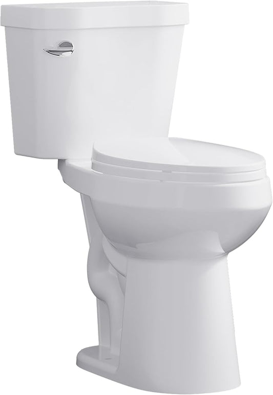 Two Piece Toilet 19 inch Chair Height Elongated Bowl, Side Handle, High Seat Toilet for Seniors, Comfortable Bathroom Toilet with Soft-Close Seat White