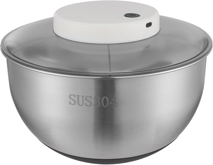 Electric Salad Spinner, 304 Stainless Steel Lettuce Spinner with USB Rechargeable, 10s Fast Spin Vegetable Dryer and Washer for Kitchen, Salad Greens, Fruits
