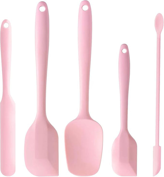 5 Piece Pink Silicone Spatula Set, Heat Resistant Rubber Spatulas Set, Silicone Kitchen Utensils Set Dishwasher Safe for Nonstick Cookware Baking Cooking