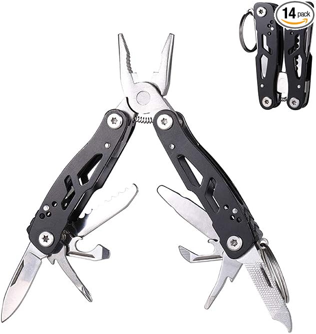 MINI Multitool Pliers, Birthday Christmas Gifts for Men Boyfriend Dad Husband Women, Pocket Knife 14-In-1, Rugged and Practical Portable Computer and Bike Gadgets, Black Camping and Survival Tools