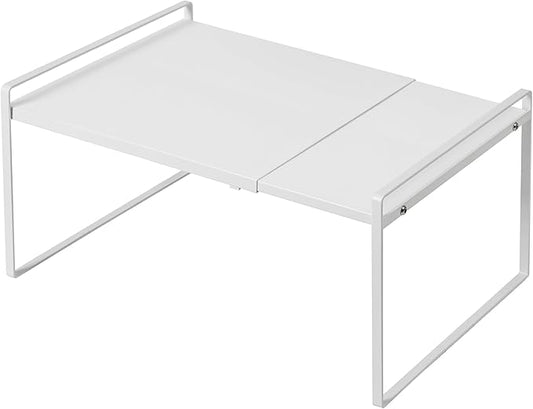 Nxconsu Cabinet Shelf Organizer Expandable, 12 Inch Deep Adjustable 13 to 24 Inch Metal Shelf Riser for Kitchen Pantry Cupboard Countertop Under Sink, Heavy Duty Stackable Storage Rack, White