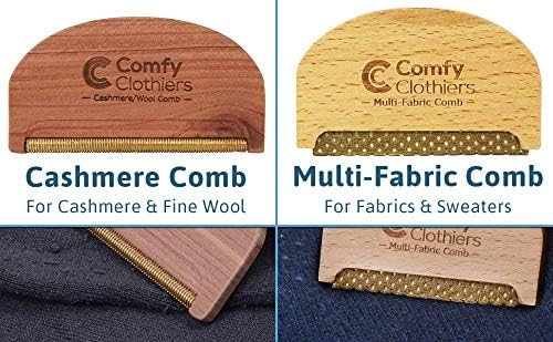 Comfy Clothiers Cedar Wood Cashmere Comb & Beech Wood Sweater Shaver Comb Combo Pack (One of Each Type) – Multi-Fabric Shaver Removes Pills, Fuzz and Lint from Garments