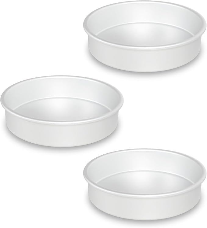 8 x 2 Inch Round Cake Pans Set of 3, Aluminum Round Cake Tin, Baking Cake Pan for Wedding, Party, Family Occasions, Chocolate, Bread. (Round, 8×2 Round Cake Pan, Set of 3)