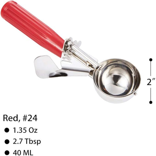 Saebye Cookie Scoop - #24 (1.35 oz) - Disher Scoops, Portion Scoop - Portion Control - 18/8 Stainless Steel, Red Handle