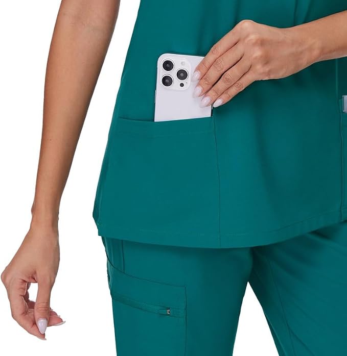 Scrubs Tops for Woman - Soft Stretch, V-Neck Tops | 3 Pockets, Side Split Design, Short Sleeve, Breathable & Lightweight Nursing Shirt, Easy-Care Fabric for All-Day Comfort