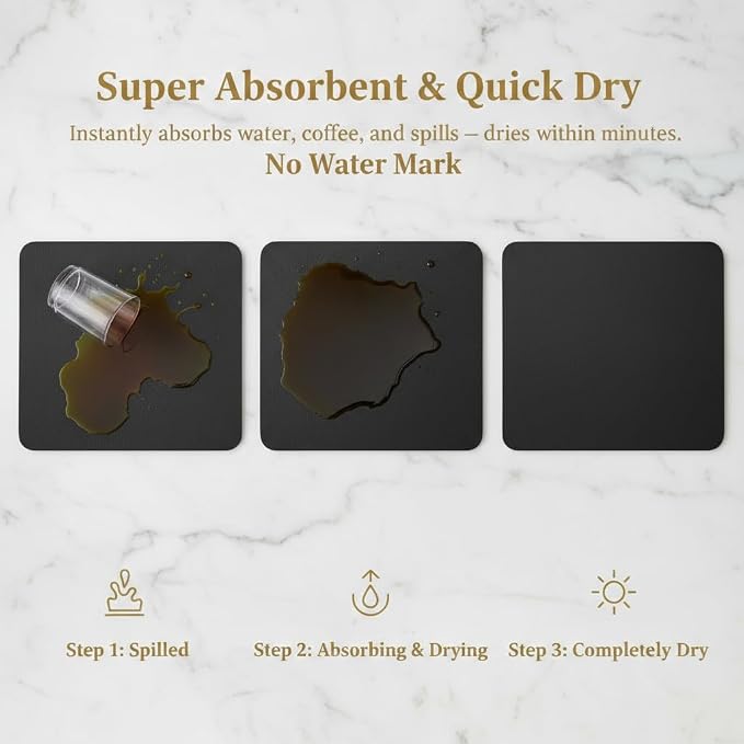 Dish Drying Mat Super Absorbent – 16" x 12" Coffee Mat for Countertops – Non-Slip Drying Mat for Kitchen Counter – Easy to Clean Water Absorbent Mat – Quick Dry Dish Drying Mats (Black)
