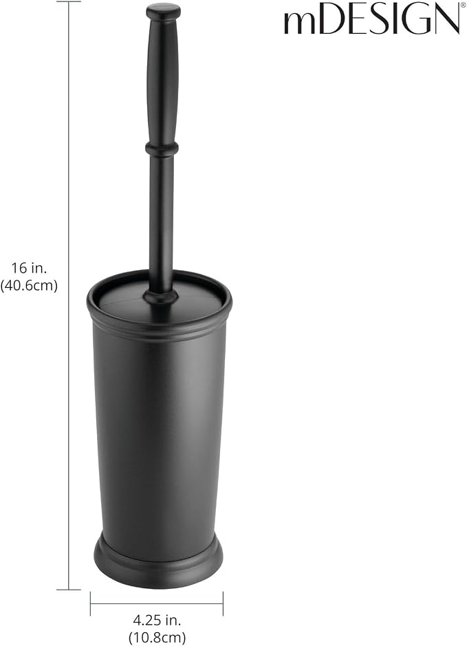 mDesign Toilet Bowl Brush and Holder - Covered Bathroom Toilet Brush - Standing Toilet Bowl Scrubber in Modern Holder - Compact, Space Saving, Deep Cleaning Brush for Toilet - Hyde Collection - Black