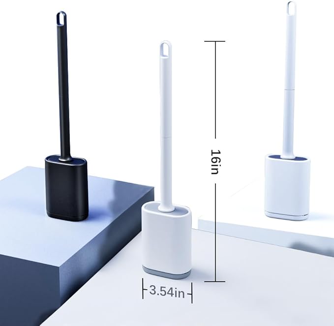 Dual-Sided RV Silicone Toilet Brush with TPR Bristles & Detachable ABS Handle Set, Wall Mountable Toilet Bowl Brush,Flexible Cleaners Brushes for 360°Deep Cleaning Bathroom/Camper (White)