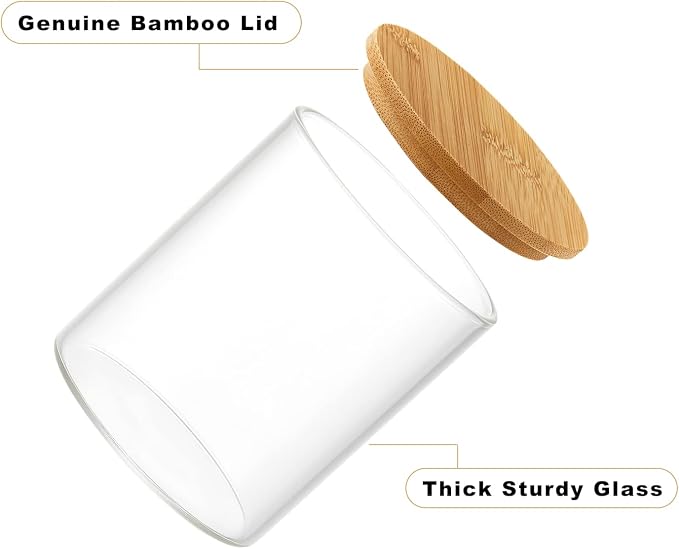 INIUNIK 3 Pack Glass Qtip Holder Dispenser with Bamboo Lid Apothecary Jars Cotton Ball Swab Holder Jar Dispenser Bathroom Vanity Canisters for Countertop Storage and Organization