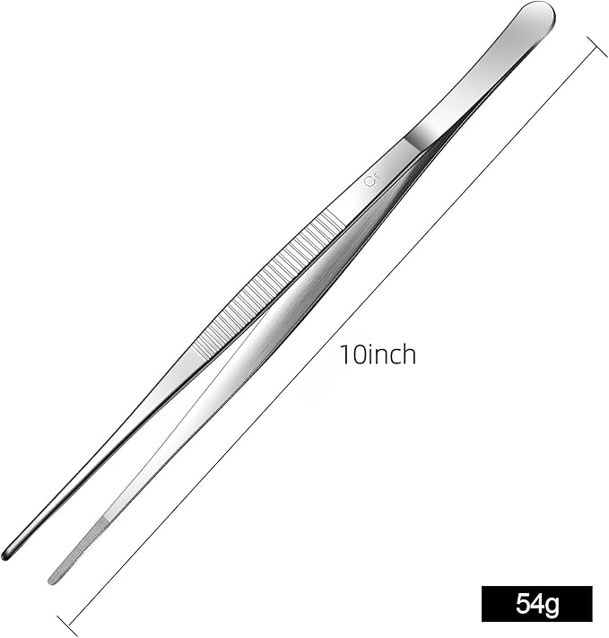 Aniso long tweezers with precision serrated kitchen tweezers tongs for barbecue and hand-made stainless steel cooking tweezers（10 inches）