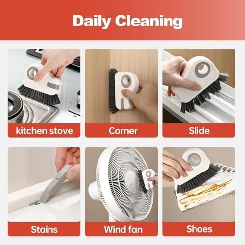 2 in 1 Groove Cleaning Brush Window Track Cleaning Tools, 2025 New Hard Bristle Crevice Cleaning Brush with Hidden Scraperfor Sliding Door Track, Window Sill, Shutter Door(Orange,2pcs)