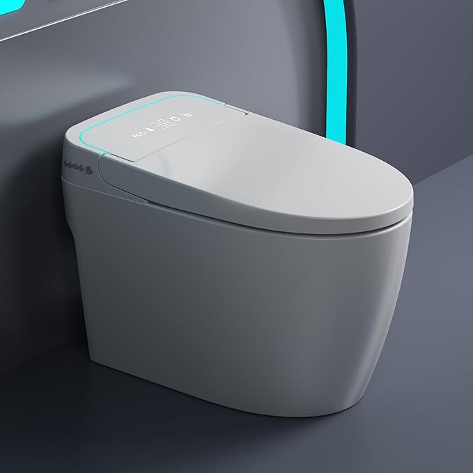 Glendan Smart Toilet Auto Flush: Off Seat Dual Flush One Piece Toilet, Elongated Heated Toilet Seat, Electric Tankless Toilets for Bathrooms, Night Light,Remote,Pre Wet,Soft Close Seat&Lid,ADA Height