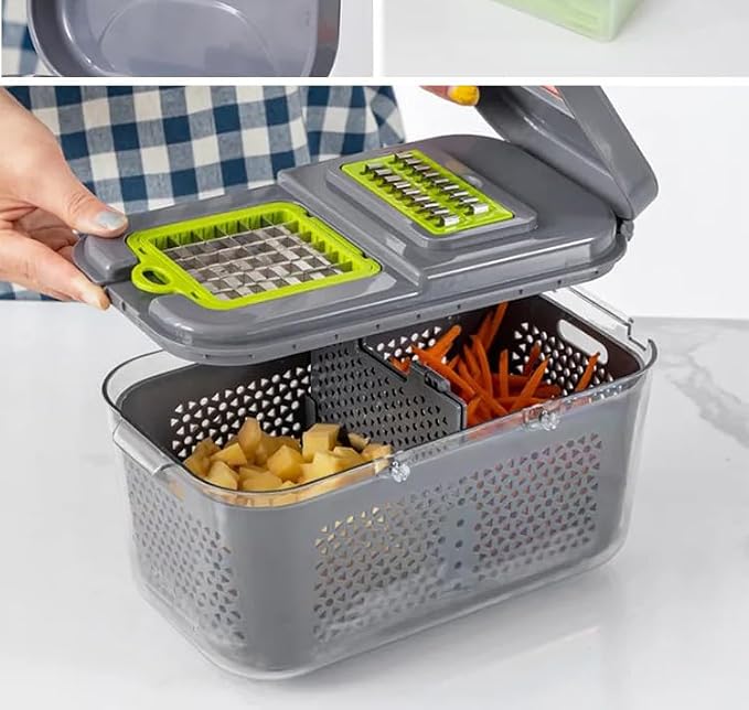 22 Blade All-in-1 Vegetable Chopper Mandoline Slicer with Container, Spiralizer with Containers, Food Chopper, Onion Chopper, Veggie Cutter for Salad, Kitchen Gadgets Accessories Essentials, White